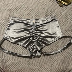 Lunalae Lure You High Waisted Garter Shorts - Satin Silver size US 10